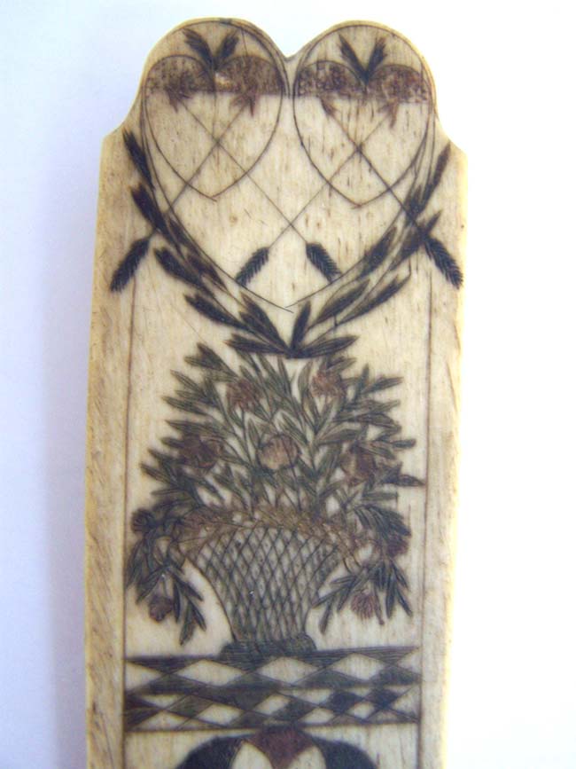 A Fine 19th century polycromed 8 panel ANTIQUE SCRIMSHAWED Whalebone Corset Busk — image 6